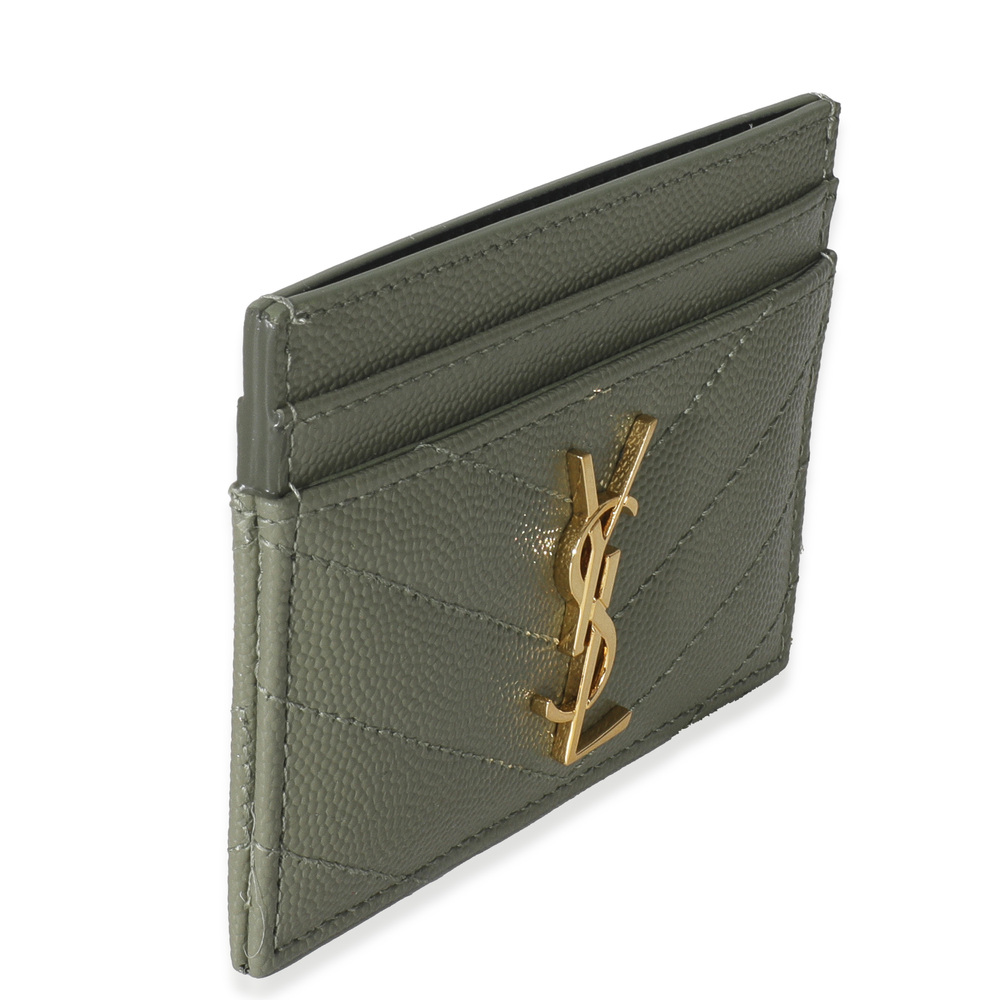 Saint Laurent Light Green Grain De Poudre Matelasse Cassandre Card Case - Picture 3 of 6